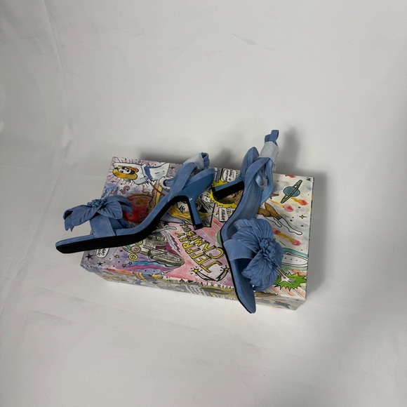 New Jeffrey Campbel Essence Kitten Heels Blue Suede Floral Anthro Womens - Picture 13 of 16